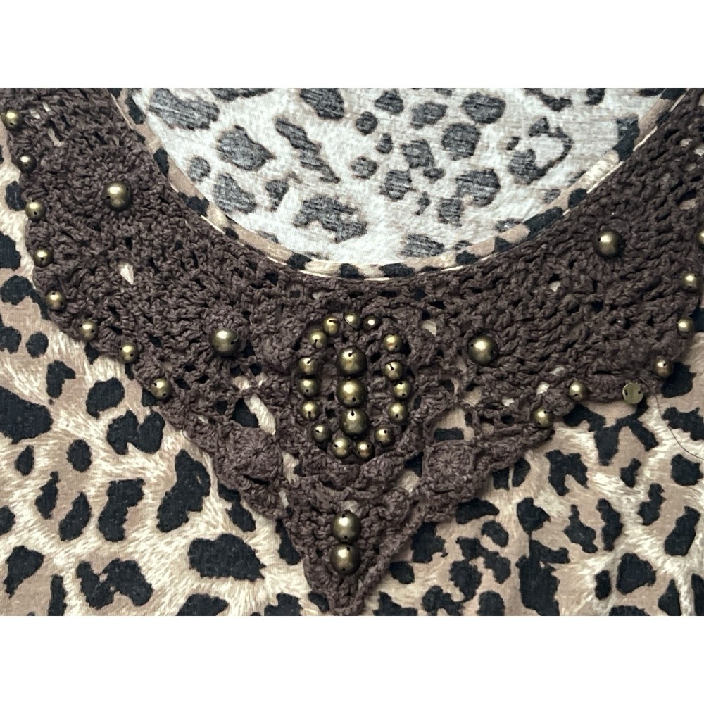 Casting Women's Leopard Print 3/4 Sleeve Knit Blouse Size L - Picture 4 of 7